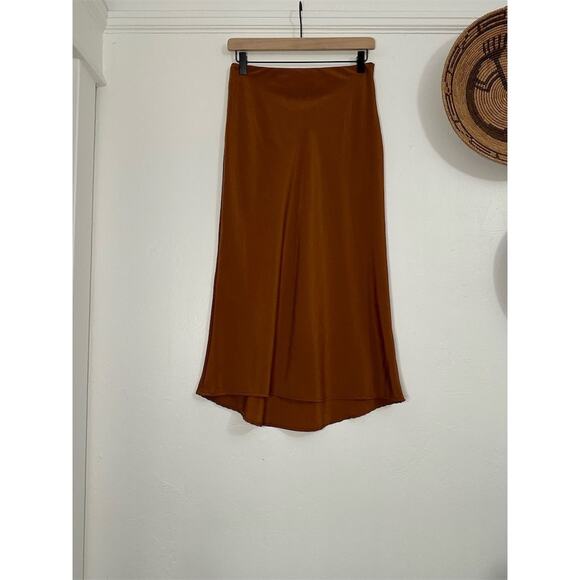 Potters Pot Women's A-Line Long Skirt Brown Satin Elastic Waist Size S - Picture 1 of 4